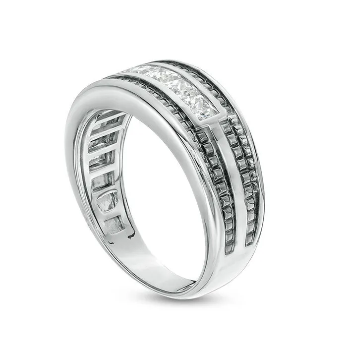 Goldia Rings Mens 10 CT TW SquareCut Natural Diamond Five Stone Wedding Band in Solid 14K White Gold with Black Rhodium Goldia Rings Mens 10 CT TW SquareCut Natural Diamond Five Stone Wedding Band in Solid 14K White Gold with Black Rhodium