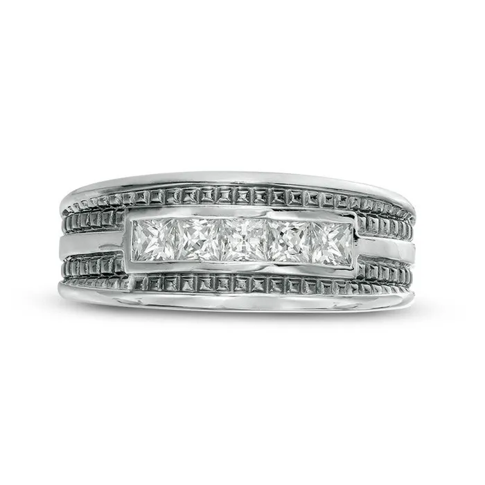 Goldia Rings Mens 10 CT TW SquareCut Natural Diamond Five Stone Wedding Band in Solid 14K White Gold with Black Rhodium Goldia Rings Mens 10 CT TW SquareCut Natural Diamond Five Stone Wedding Band in Solid 14K White Gold with Black Rhodium