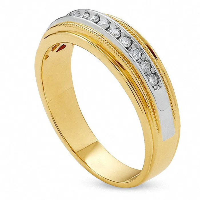 Goldia Rings Previously Owned Mens 025 CT TW Natural Diamond Channel Milgrain Band in Solid 14K TwoTone Gold Goldia Rings Previously Owned Mens 025 CT TW Natural Diamond Channel Milgrain Band in Solid 14K TwoTone Gold