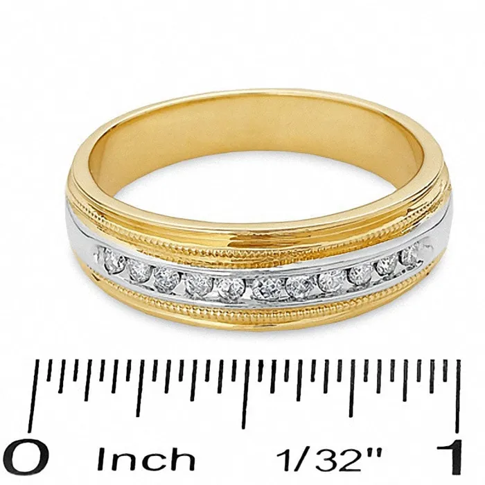 Goldia Rings Previously Owned Mens 025 CT TW Natural Diamond Channel Milgrain Band in Solid 14K TwoTone Gold Goldia Rings Previously Owned Mens 025 CT TW Natural Diamond Channel Milgrain Band in Solid 14K TwoTone Gold