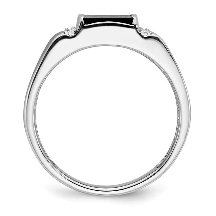 Goldia Rings Solid 14k White Gold Square Simulated Onyx and CZ Mens Ring