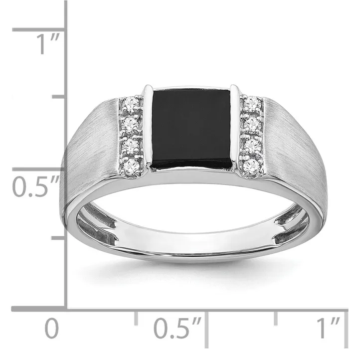 Goldia Rings Solid 14k White Gold Square Simulated Onyx and CZ Mens Ring