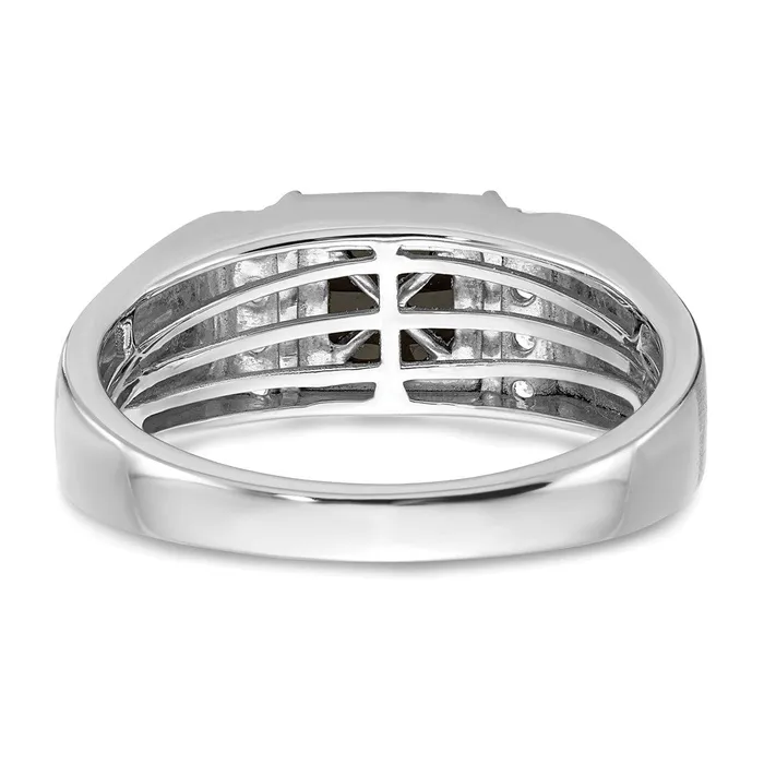 Goldia Rings Solid 14k White Gold Square Simulated Onyx and CZ Mens Ring