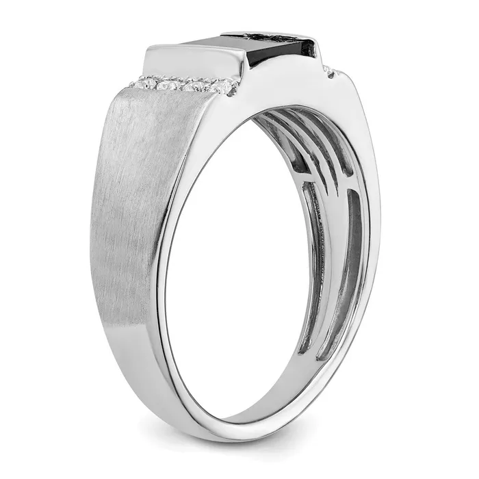 Goldia Rings Solid 14k White Gold Square Simulated Onyx and CZ Mens Ring