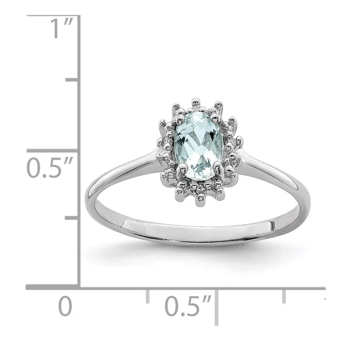 Goldia Rings Sterling Silver Rhodium Aquamarine Diamond Ring