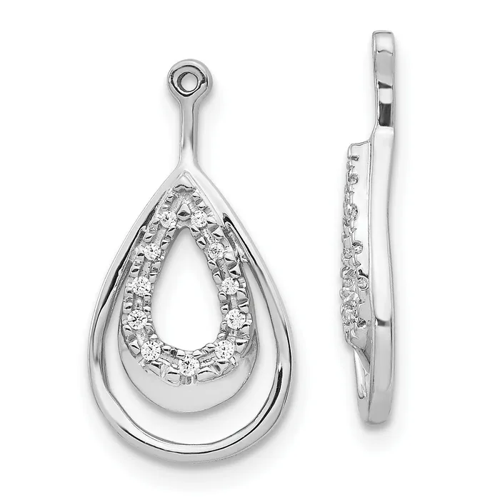 Goldia Solid 14k White Gold Double Teardrop Simulated CZ Earring JacKets Earrings