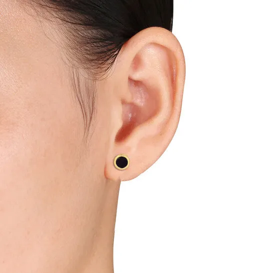JMS always Original AMOUR 58CT TGW Black Onyx Round Stud Earrings In 14K Yellow Gold Earrings JMS always Original AMOUR 58CT TGW Black Onyx Round Stud Earrings In 14K Yellow Gold Earrings