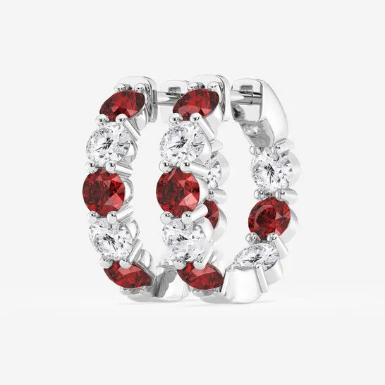 JMS always Original Brilliant Diamond 14KT White Gold Round Created Ruby and 2 cttw RoundCut Lab Grown Diamond Inside Out Hoop Earrings for Women Earrings JMS always Original Brilliant Diamond 14KT White Gold Round Created Ruby and 2 cttw RoundCut Lab Grown Diamond Inside Out Hoop Earrings for Women Earrings