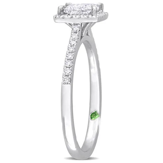 JMS always Rings Original Created Forever 1 CT TW Princess Round Lab Created Diamond with Tsavorite Accent Halo Engagement Ring in 14k White Gold