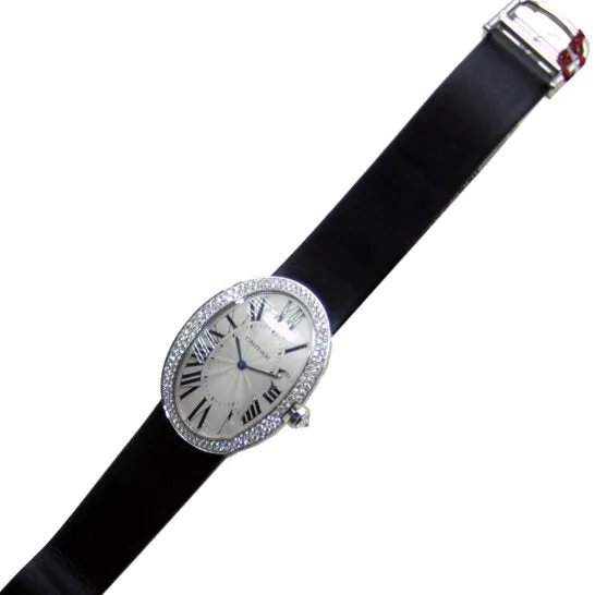 JMS always Watches Original Cartier Baignoire Manual Wind Diamond Bezel 18 kt White Gold Ladies Watch WB520009