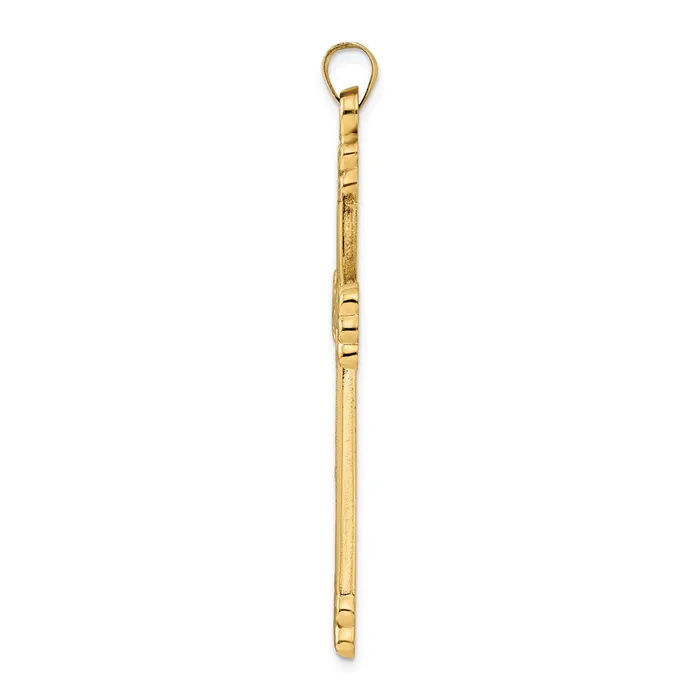 Necklaces 14k Yellow Gold Polished and Textured Solid Circle Center Cross Pendant Goldia
