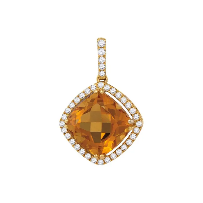 Necklaces gndatlanta 14k Yellow Gold Cushion Citrine Diamond Solitaire Pendant 234 Cttw