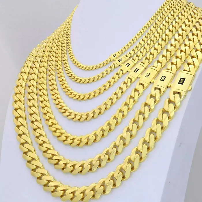 Necklaces Goldiacom 14K Yellow Gold Miami Cuban Royal Monaco Chain 5mm17mm Necklace Bracelet 730
