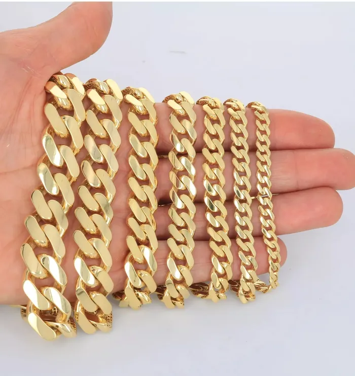 Necklaces Goldiacom 14K Yellow Gold Miami Cuban Royal Monaco Chain 5mm17mm Necklace Bracelet 730