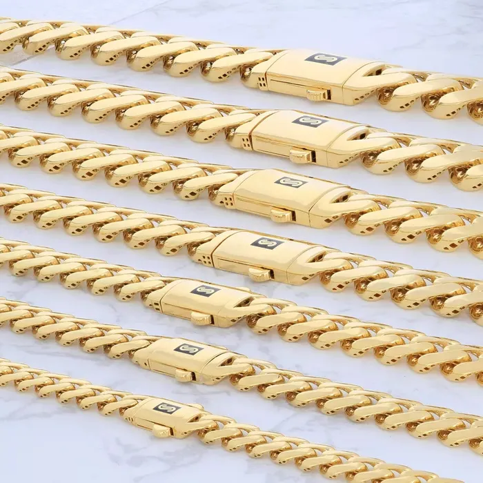 Necklaces Goldiacom 14K Yellow Gold Miami Cuban Royal Monaco Chain 5mm17mm Necklace Bracelet 730
