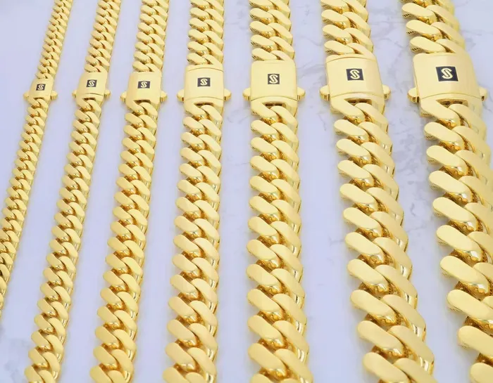 Necklaces Goldiacom 14K Yellow Gold Miami Cuban Royal Monaco Chain 5mm17mm Necklace Bracelet 730