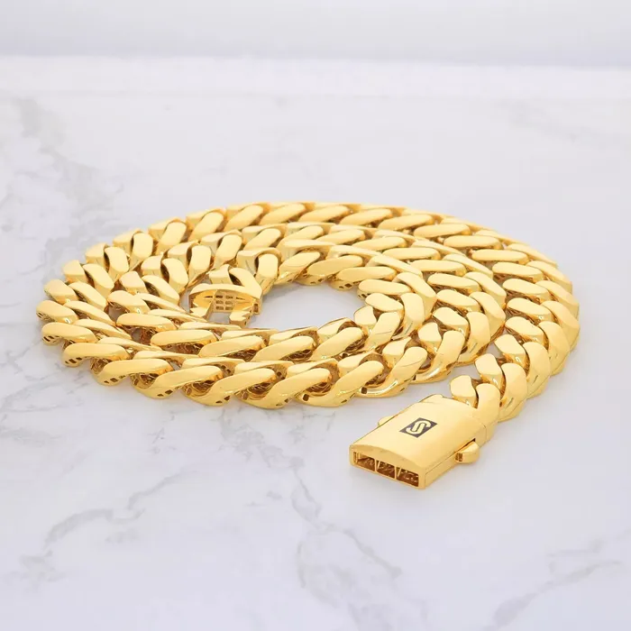 Necklaces Goldiacom 14K Yellow Gold Miami Cuban Royal Monaco Chain 5mm17mm Necklace Bracelet 730