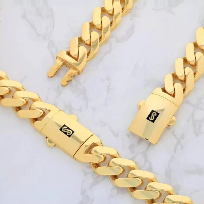 Necklaces Goldiacom 14K Yellow Gold Miami Cuban Royal Monaco Chain 5mm17mm Necklace Bracelet 730
