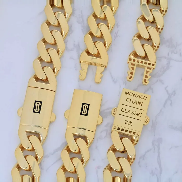 Necklaces Goldiacom 14K Yellow Gold Miami Cuban Royal Monaco Chain 5mm17mm Necklace Bracelet 730
