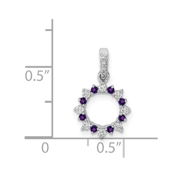 Necklaces Goldia Solid 14k White Gold Simulated CZ and 08 Amethyst Fancy Circle Pendant