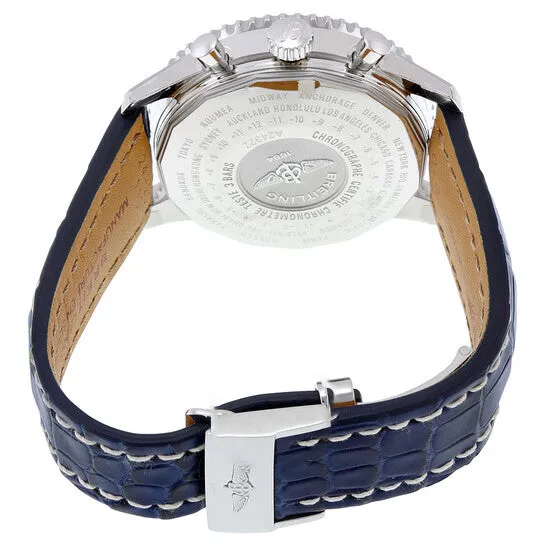 Original Breitling Navitimer World Chronograph Automatic Silver Dial Blue Leather Mens Watch A2432212G571BLCD JMS always Watches
