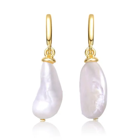Original Megan Walford Sterling Silver 14k Yellow Gold Plated with Baroque White Pearl French Hook Dangle Drop Earrings JMS always Earrings
