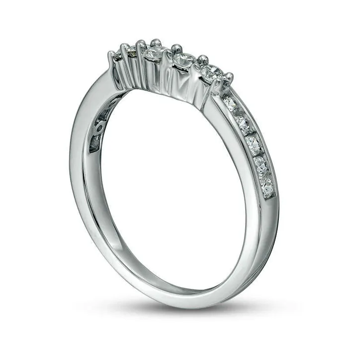 Rings 038 CT TW Natural Diamond Contour Wedding Band in Solid 14K White Gold Goldia
