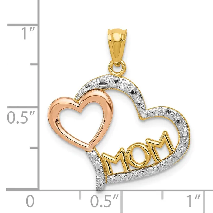 Rings 14k Twotone Gold wWhite Rhodium Diamondcut MOM in Heart wHeart Pendant Goldia