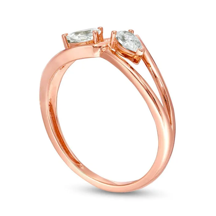 Rings Goldia 033 CT TW PearShaped Natural Diamond Double Loop Chevron Ring in Solid 10K Rose Gold
