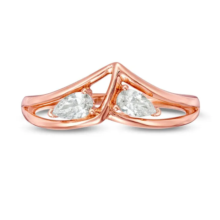 Rings Goldia 033 CT TW PearShaped Natural Diamond Double Loop Chevron Ring in Solid 10K Rose Gold