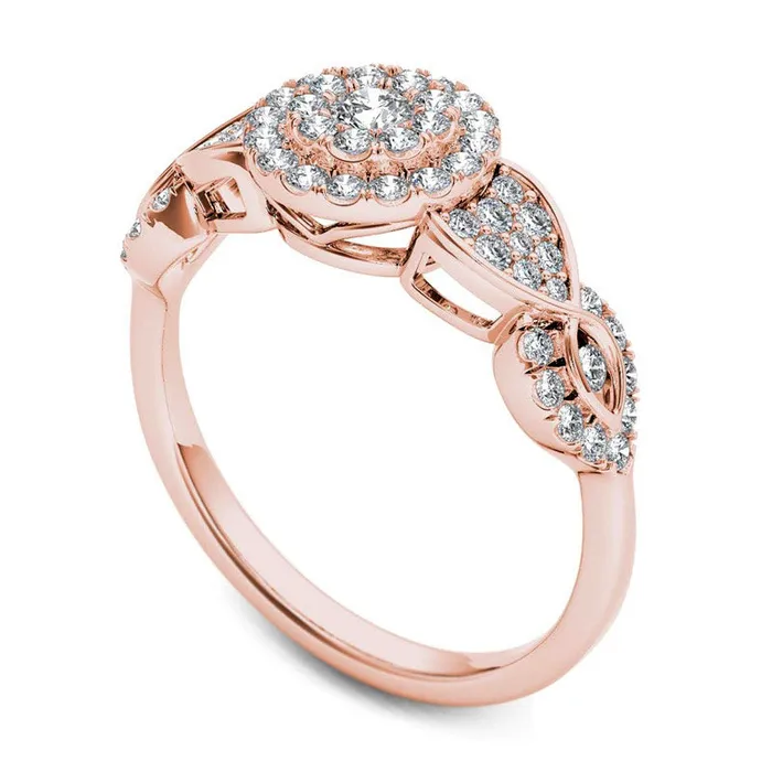 Rings Goldia 050 CT TW Composite Natural Diamond Double Frame Petal Engagement Ring in Solid 14K Rose Gold Rings Goldia 050 CT TW Composite Natural Diamond Double Frame Petal Engagement Ring in Solid 14K Rose Gold