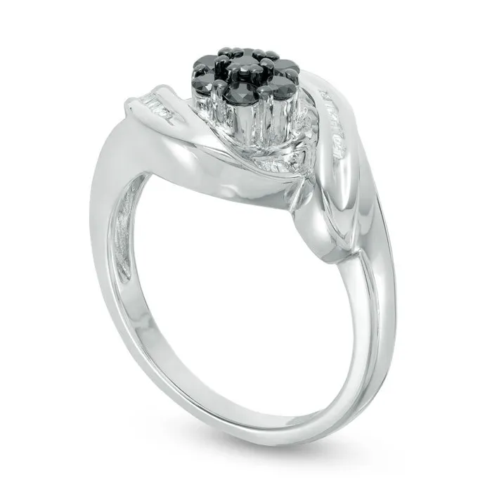 Rings Goldia 050 CT TW Enhanced Black and White Composite Natural Diamond Flame Ring in Sterling Silver Size 7
