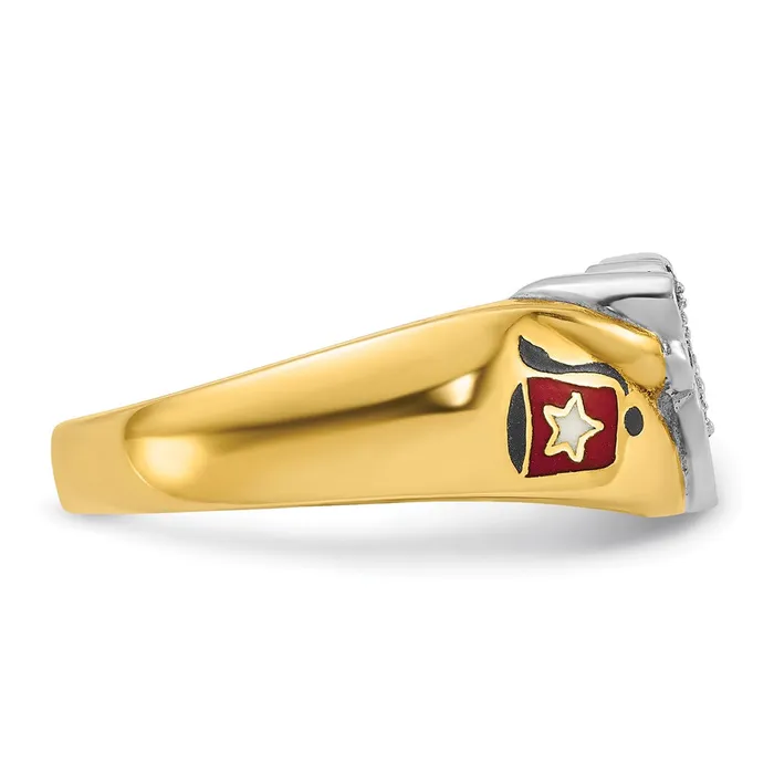 Rings Goldia 14k Twotone Gold Mens Polished with Multicolor Enamel and Diamond Masonic Shriners Ring