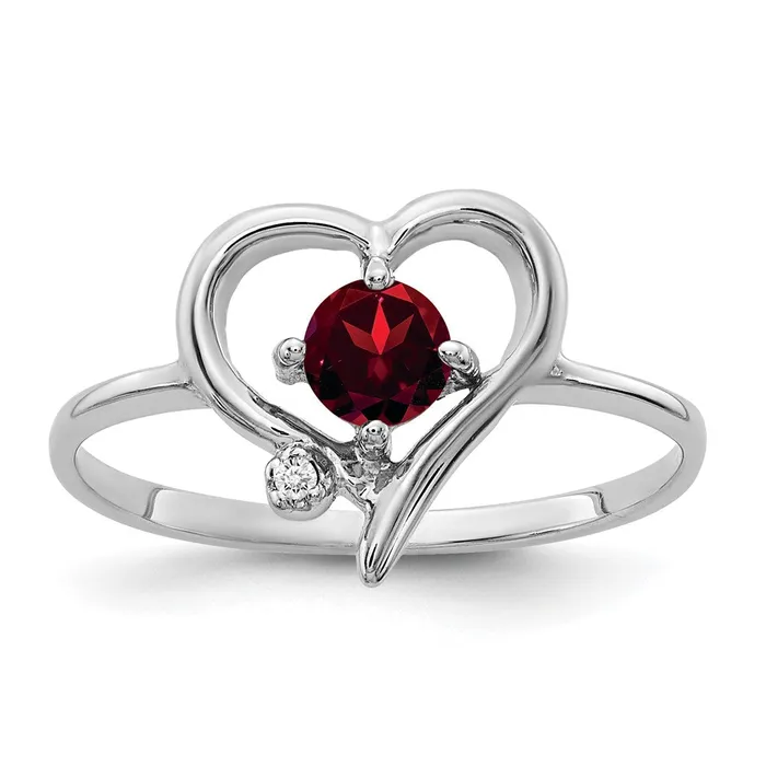 Rings Goldiacom 14k White Gold 4mm Garnet AA Real Diamond ring