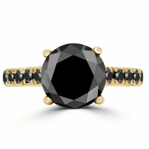 Rings Goldiacom 300 Ct Round Cut Genuine Black Diamond Engagement Ring Solid 10k Yellow Gold