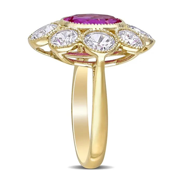 Rings Goldia Oval LabCreated Pink and White Sapphire Antique VintageStyle Blossom Ring in Solid 10K Yellow Gold