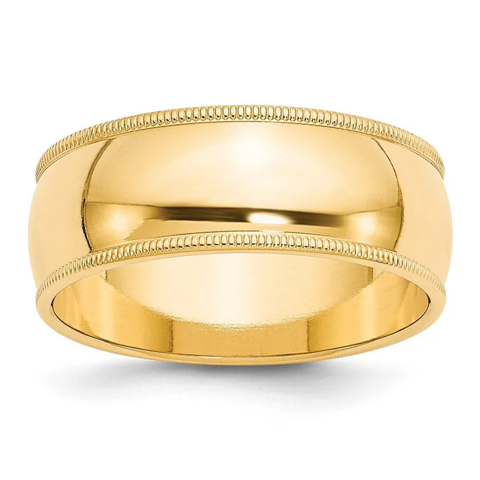 Rings Goldia Solid 18K Yellow Gold 8mm Milgrain Half Round MensWomens Wedding Band Ring Size 75