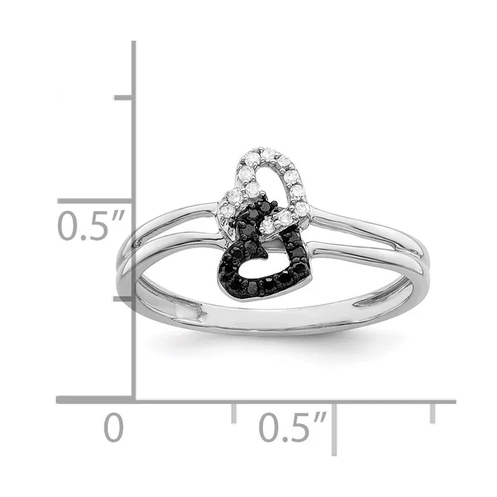 Rings Goldia White Night Sterling Silver Rhodiumplated Black and White Diamond Double Heart Ring
