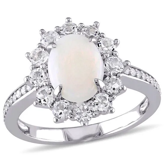 Rings Original Amour Silver 110 CT Diamond TW And 2 CT TGW Opal White Topaz Fashion Ring JMS always Rings Original Amour Silver 110 CT Diamond TW And 2 CT TGW Opal White Topaz Fashion Ring JMS always