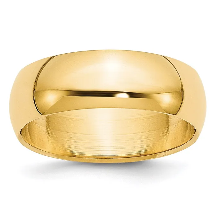 Solid 10K Yellow Gold 7mm HalfRound Wedding MensWomens Wedding Band Ring Size 8 Goldia Rings