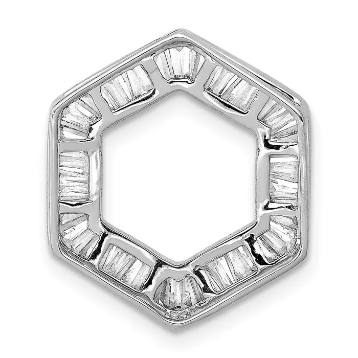 Solid 14k White Gold 12ct Simulated CZ Fancy Hexagon Chain Slide Goldia Necklaces