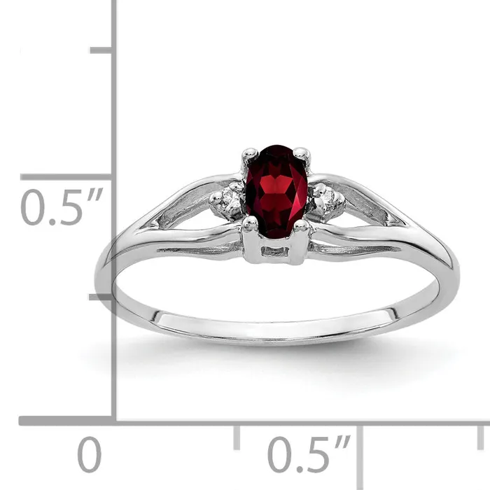 Solid 14k White Gold 5x3mm Oval Simulated Garnet VS CZ Ring Goldia Rings