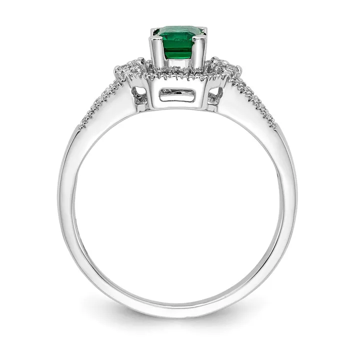 Solid 14k White Gold Simulated CZ and Emerald Ring Goldia Rings