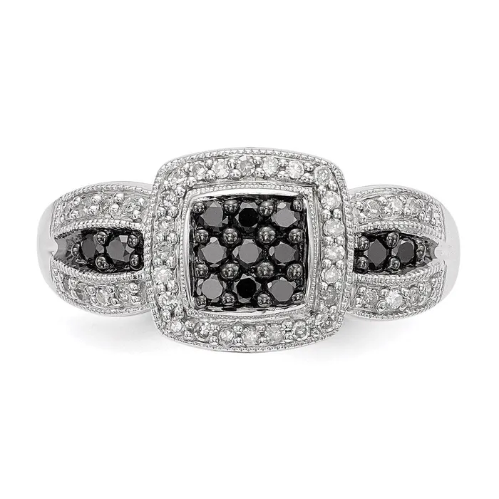 Sterling Silver Black Diamond Square Ring Goldia Rings