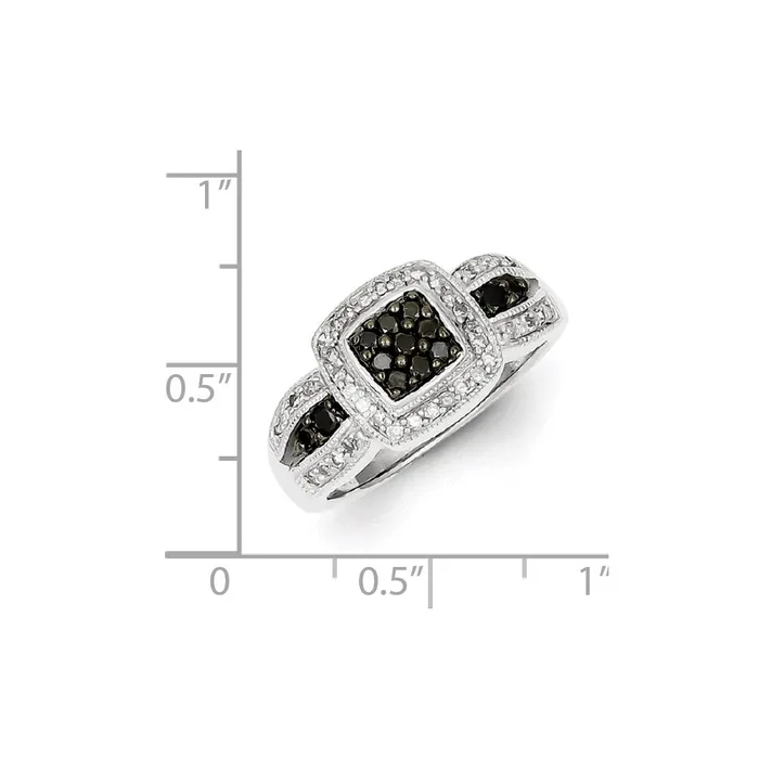 Sterling Silver Black Diamond Square Ring Goldia Rings