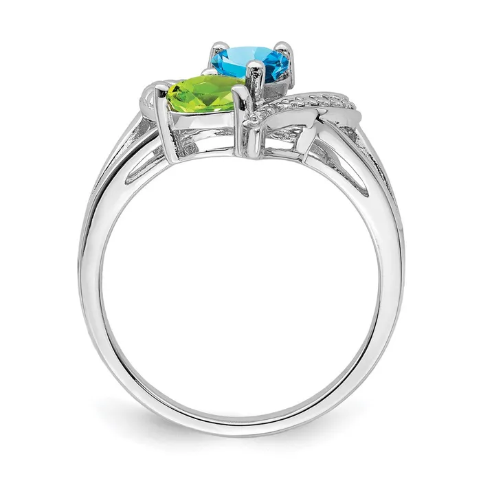 Sterling Silver Rhodium Blue Topaz Peridot Diamond Ring Goldia Rings