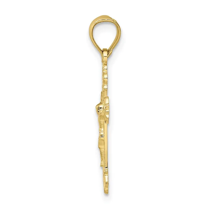 10K W Textured Scalloped Edge Crucifix Charm TreasureFineJewelers Charm Necklaces