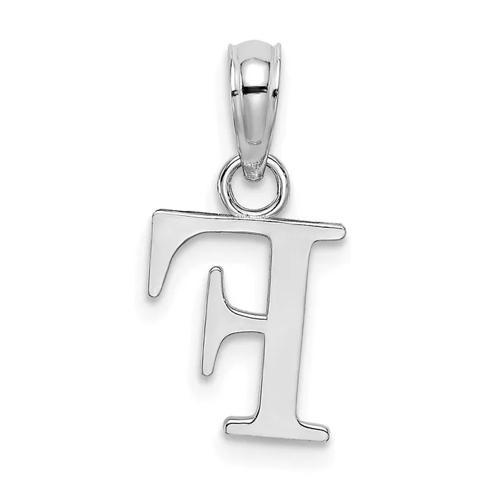 10K White Gold Polished F Block Initial Charm TreasureFineJewelers Charm Necklaces