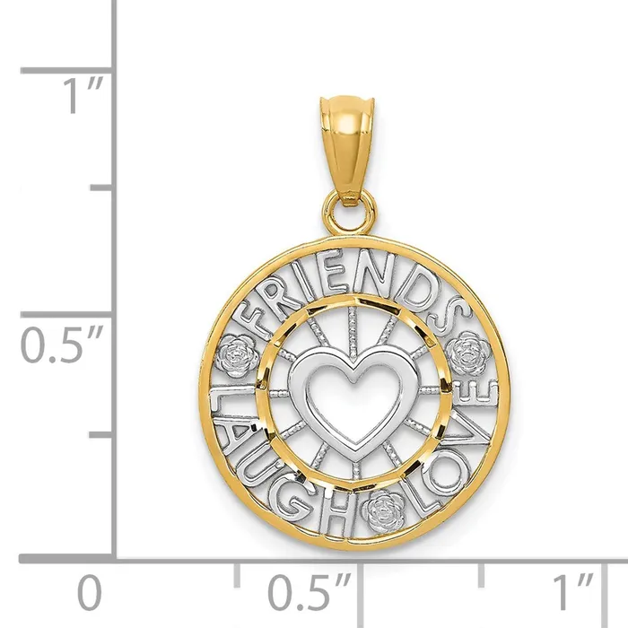 14k and Rhodium Friends Laugh Love Circle Pendant TreasureFineJewelers Necklaces