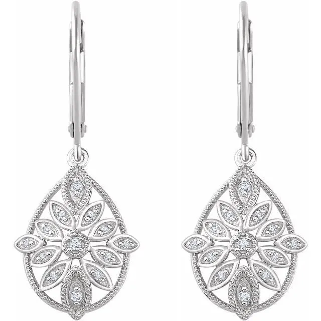 14K White 16 CTW Diamond Granulated Filigree Earrings TreasureFineJewelers Earrings